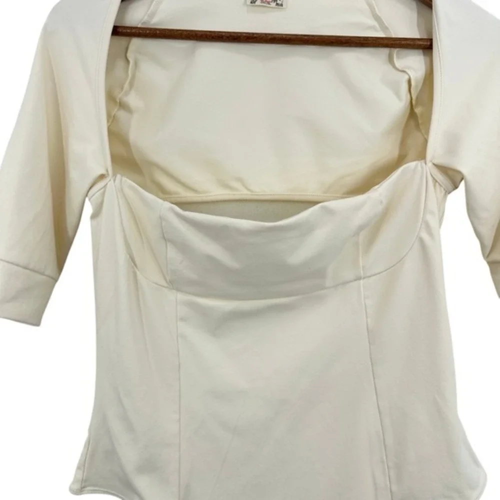 Intimately Free People Bodysuit Square Neck‎ Cutout Cream Fitted Sexy Top Size L